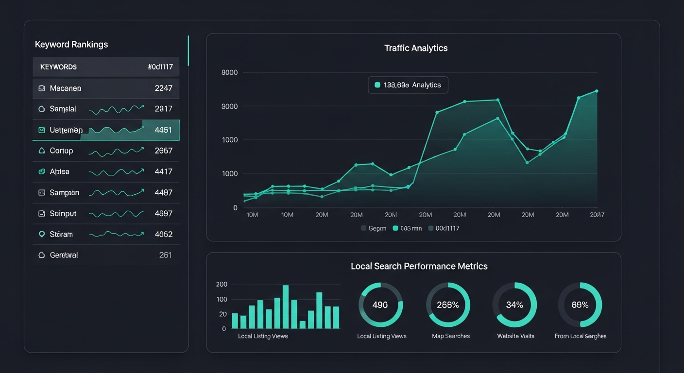 SEO analytics dashboard showing local search performance and rankings