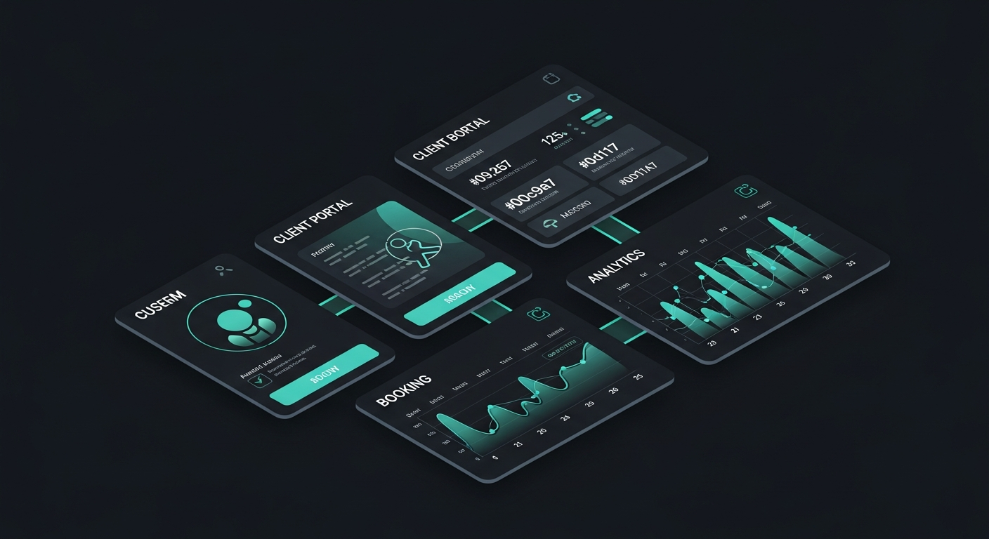 Clean custom business dashboard with client portal, booking, and analytics